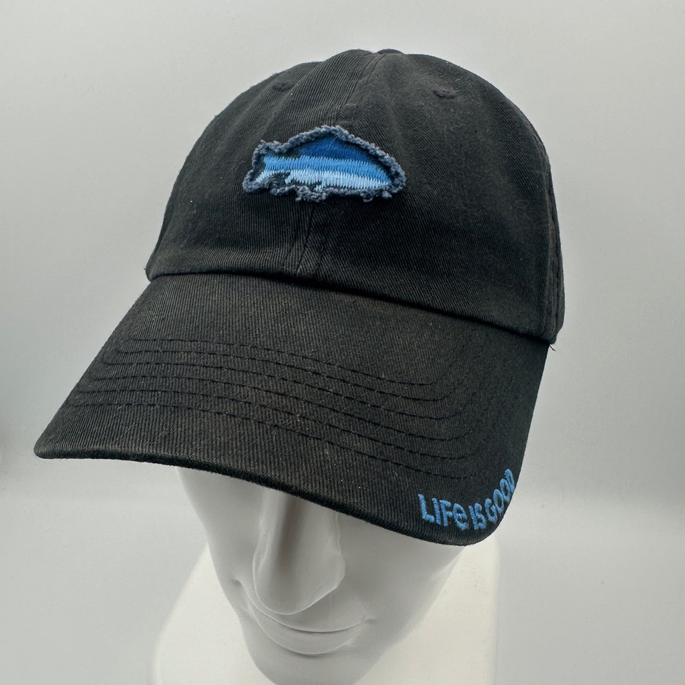 Life is Good Vibes Chill Cap OS Black Fish Patch‎ Frayed Dad Hat Strapback